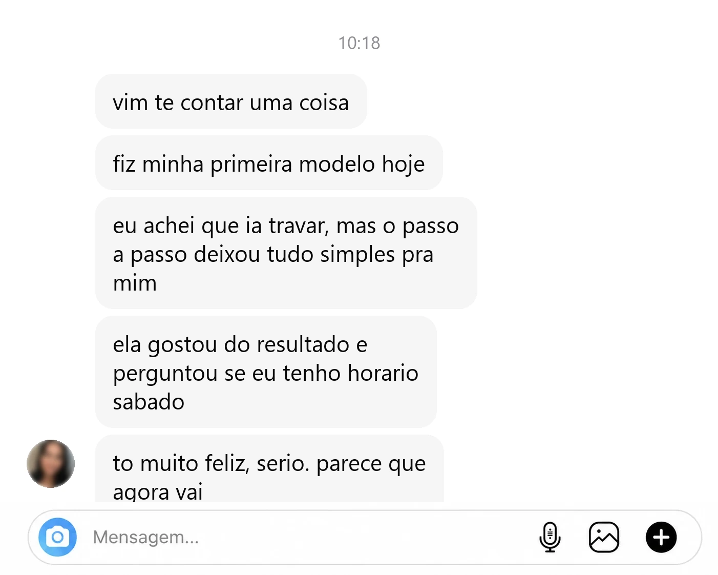 Exemplo ilustrativo de mensagem de aluna do método